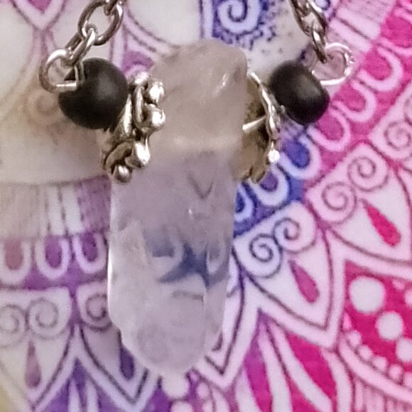 CRYSTAL POINT EARRINGS, Black & Silvery Chains & Accents - Picture 6 of 8